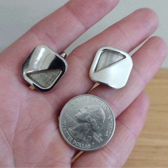 Vintage Flex Let USA Silverstone Square Mens Cufflinks Cuff Links Brushed - Picture 5 of 5